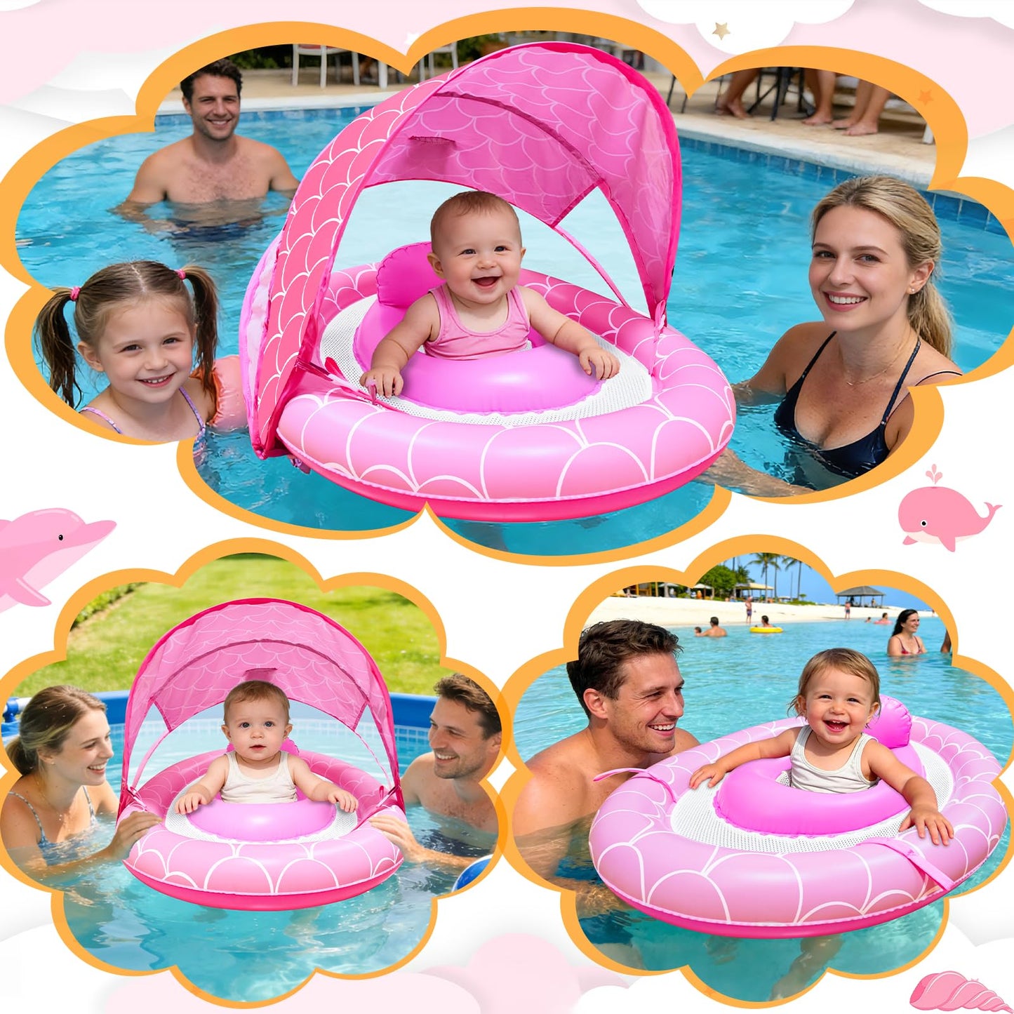 AMENON Baby Float with Canopy for 6–36 Months | UPF50+ Sun Protection