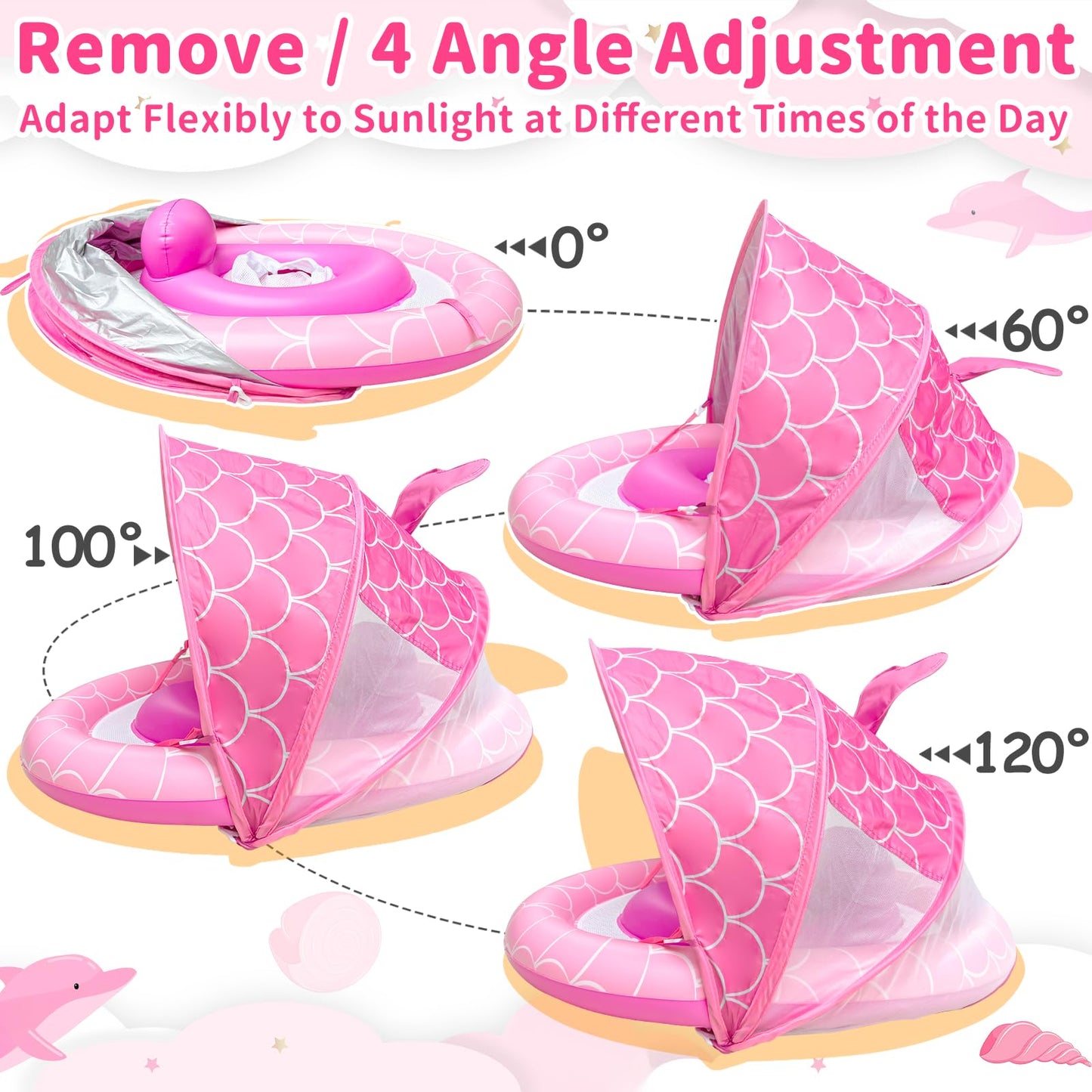AMENON Baby Float with Canopy for 6–36 Months | UPF50+ Sun Protection