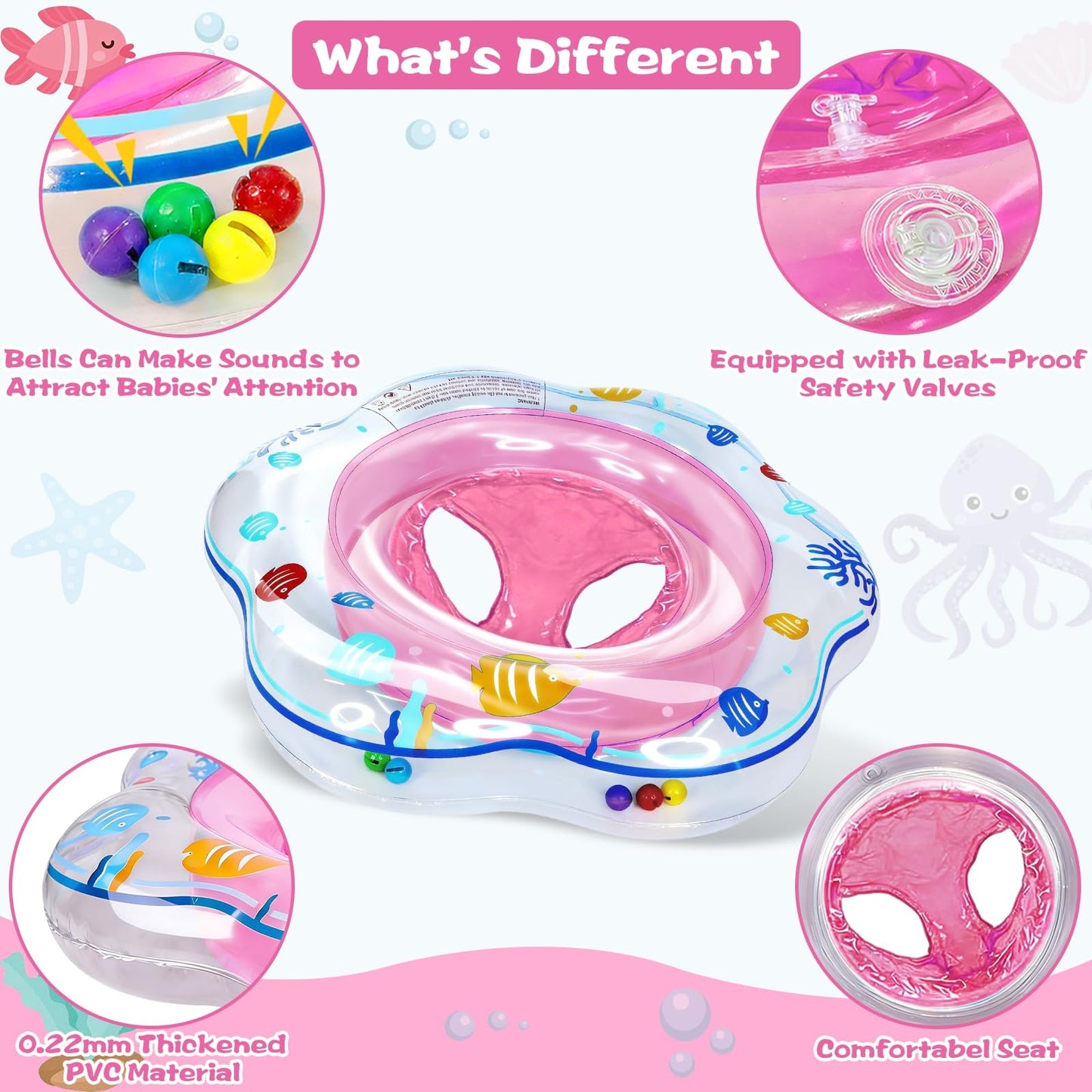 AMENON Baby Pool Float with Double Airbag Safety Seat – 6-12 Months