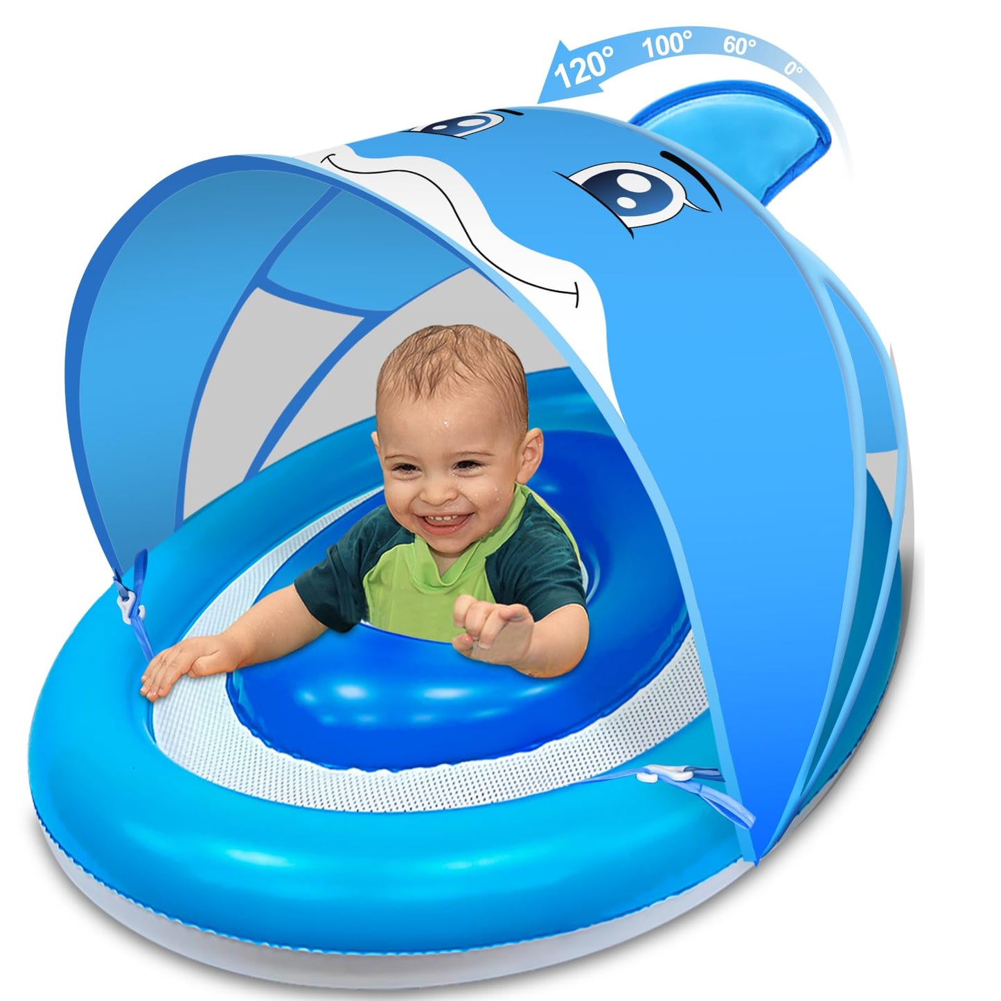 AMENON Baby Pool Float with Canopy – UPF 50+ Sun Protection, Dual Air Chambers