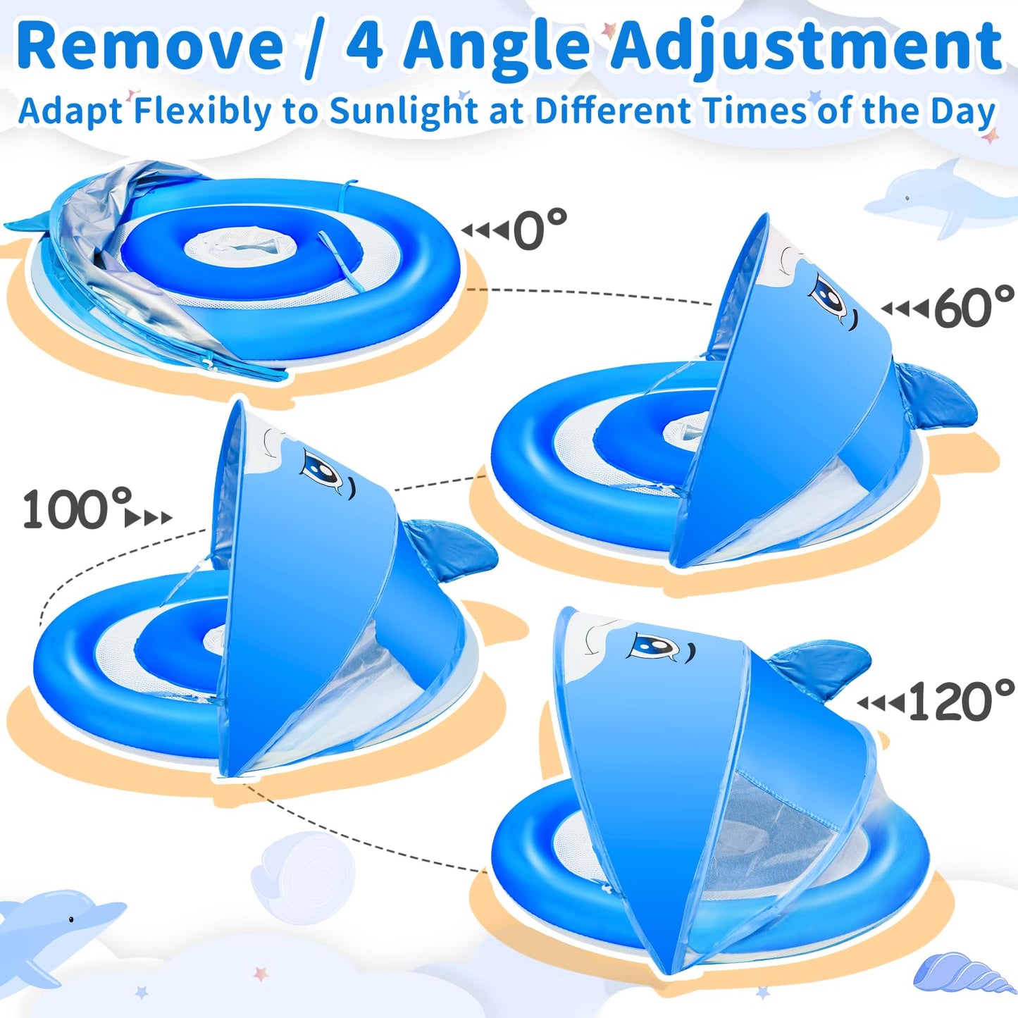 AMENON Baby Pool Float with Canopy – UPF 50+ Sun Protection, Dual Air Chambers