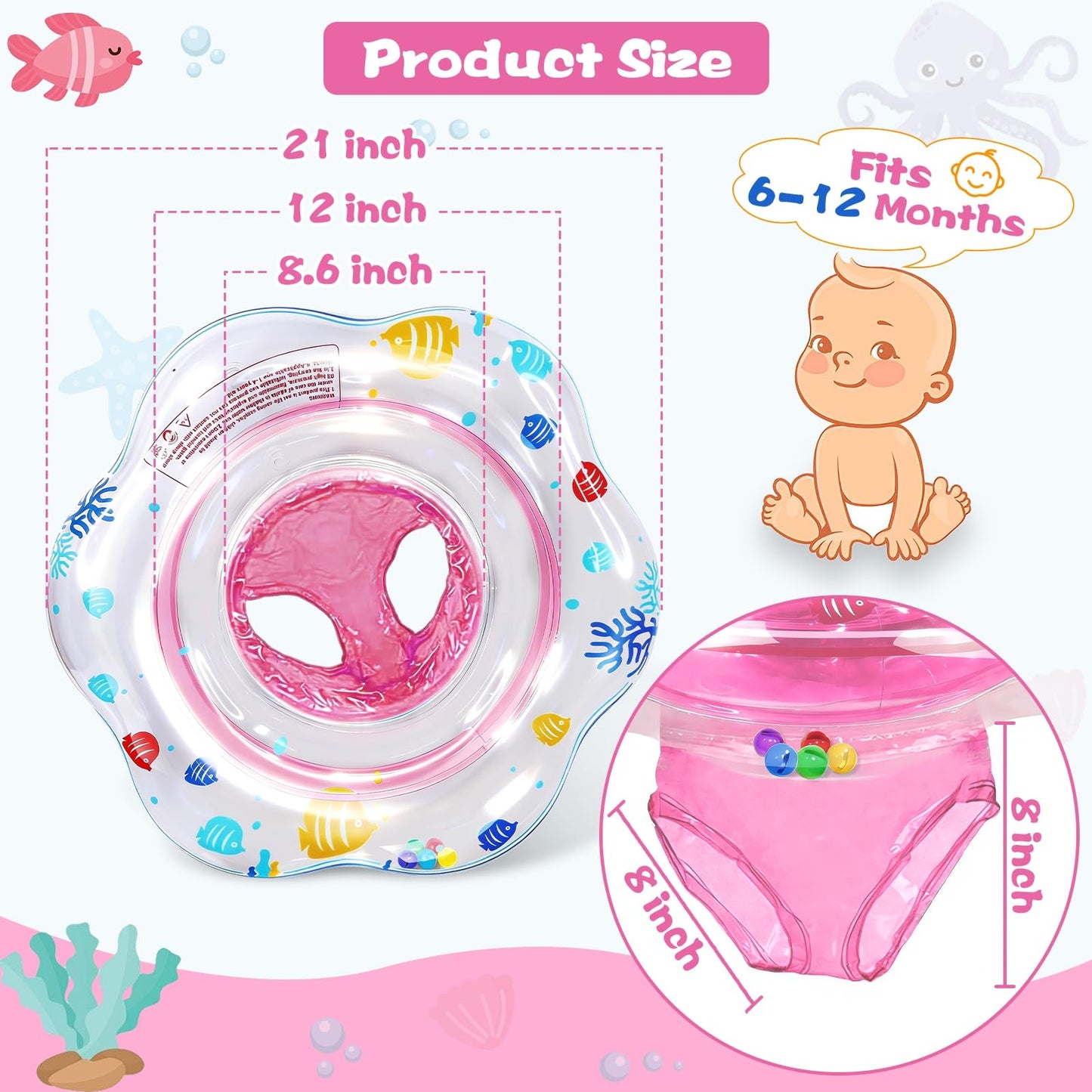 AMENON Baby Pool Float with Double Airbag Safety Seat – 6-12 Months