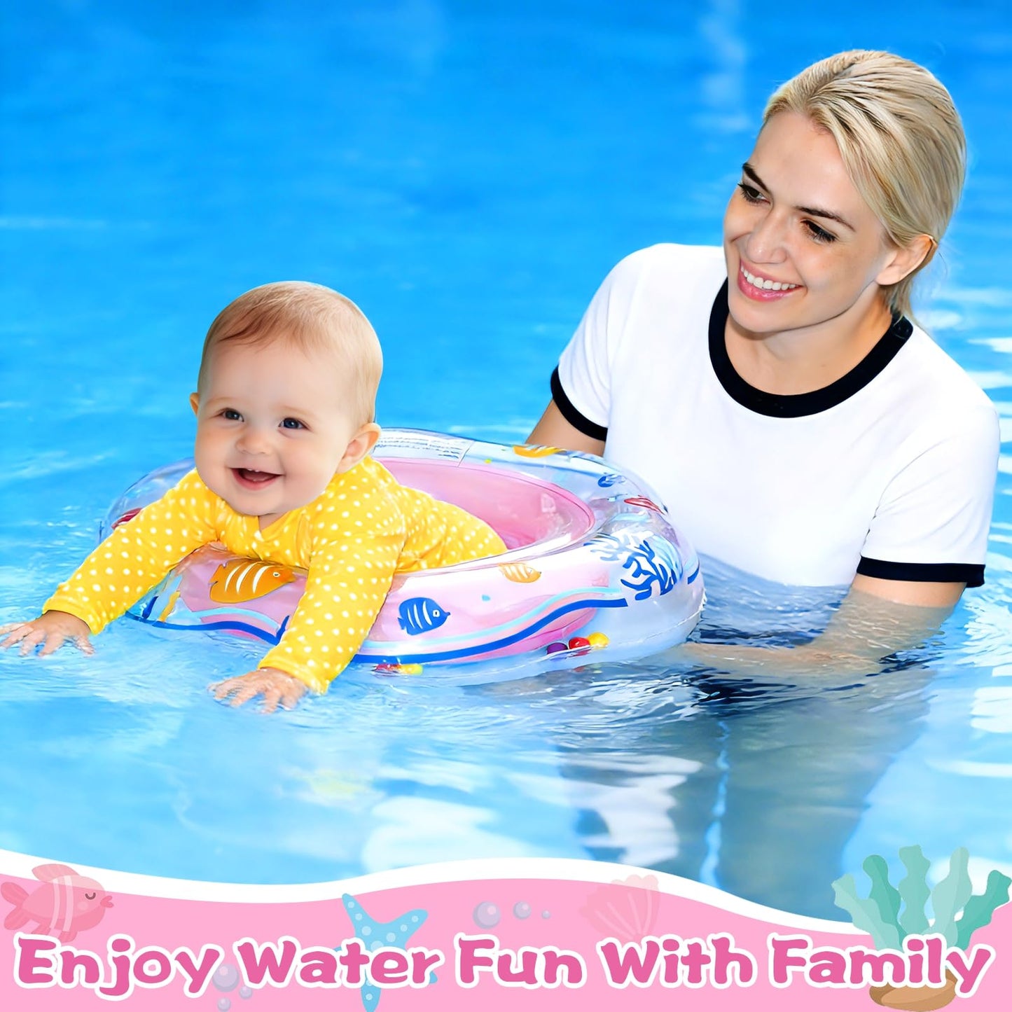 AMENON Baby Pool Float with Double Airbag Safety Seat – 6-12 Months