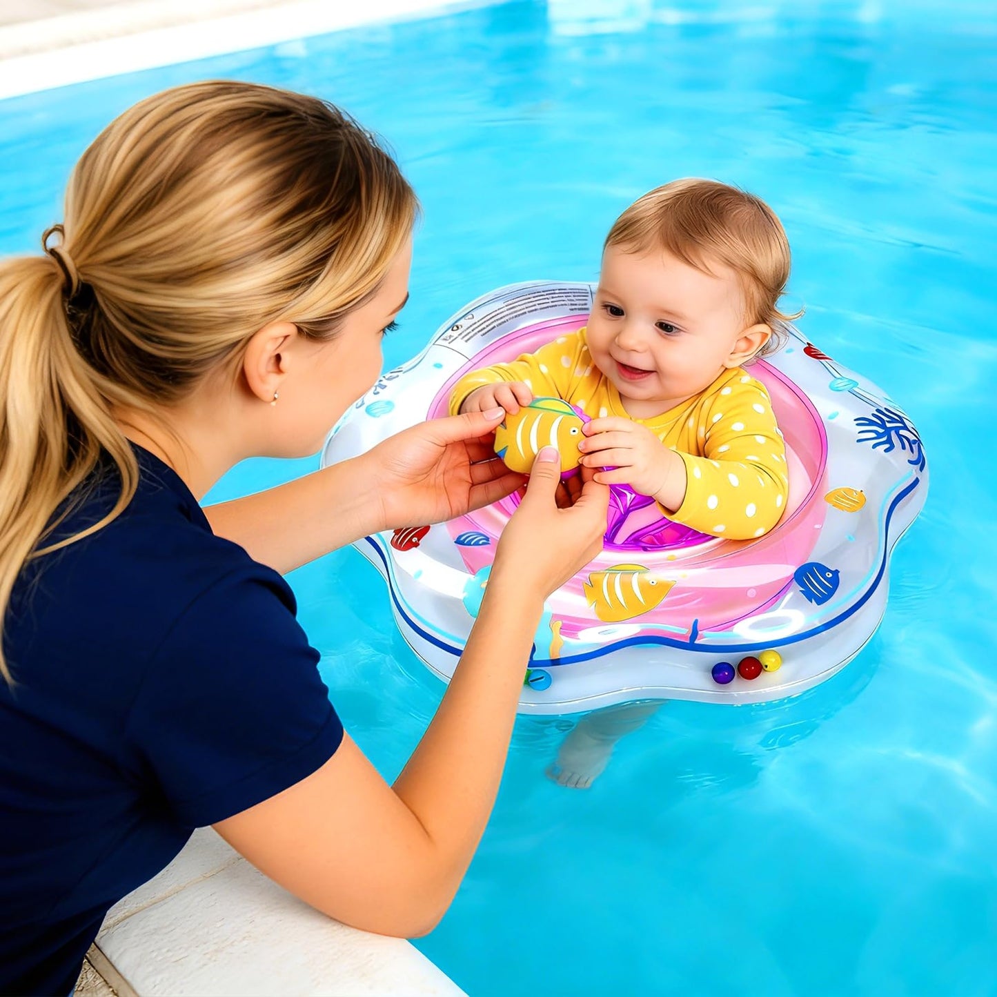 AMENON Baby Pool Float with Double Airbag Safety Seat – 6-12 Months