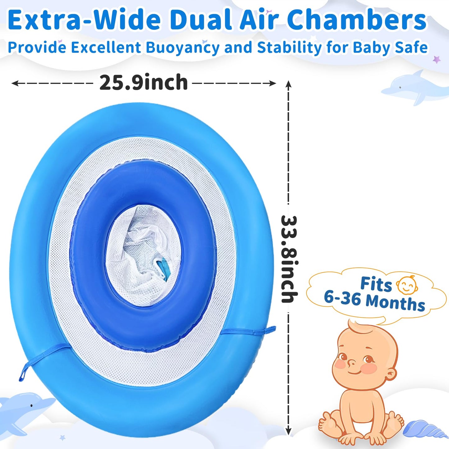 AMENON Baby Pool Float with Canopy – UPF 50+ Sun Protection, Dual Air Chambers