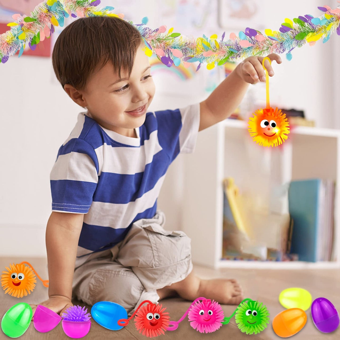 AMENON 12 Pack Easter Eggs with Light-Up Fidget Toys | Squeeze Sensory Play & Party Favors