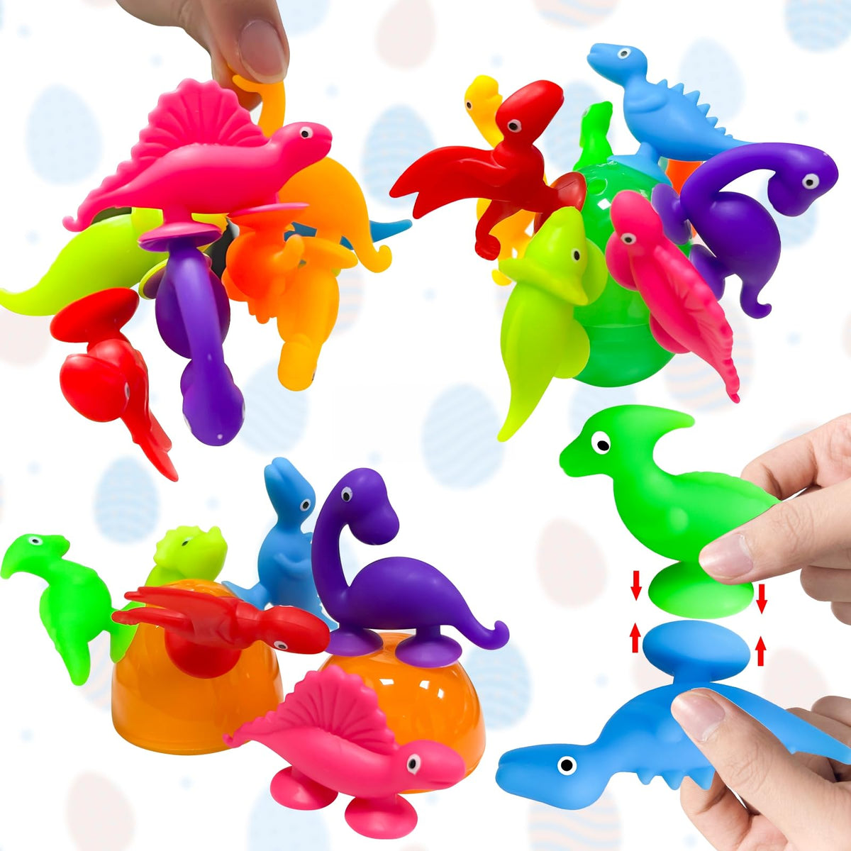 AMENON 24 Pcs Prefilled Easter Eggs with Dinosaur Toys – Suction Cup Filler for Kids
