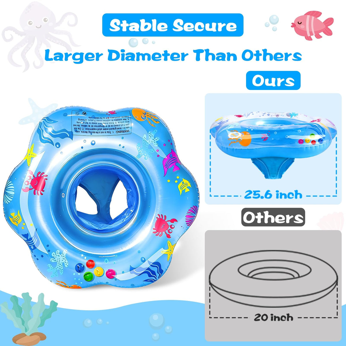 AMENON Extra-Large 25.6-Inch Baby Pool Float with Double Airbags & Safety Seat – 6–36 Months