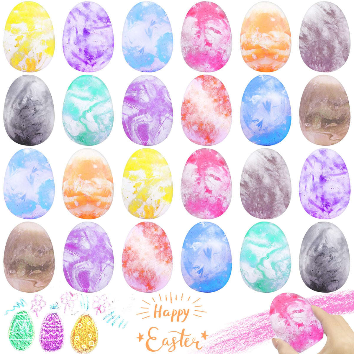 AMENON 24-Pack Easter Chalk Eggs - Colorful, Non-Toxic Sidewalk Chalk for Kids