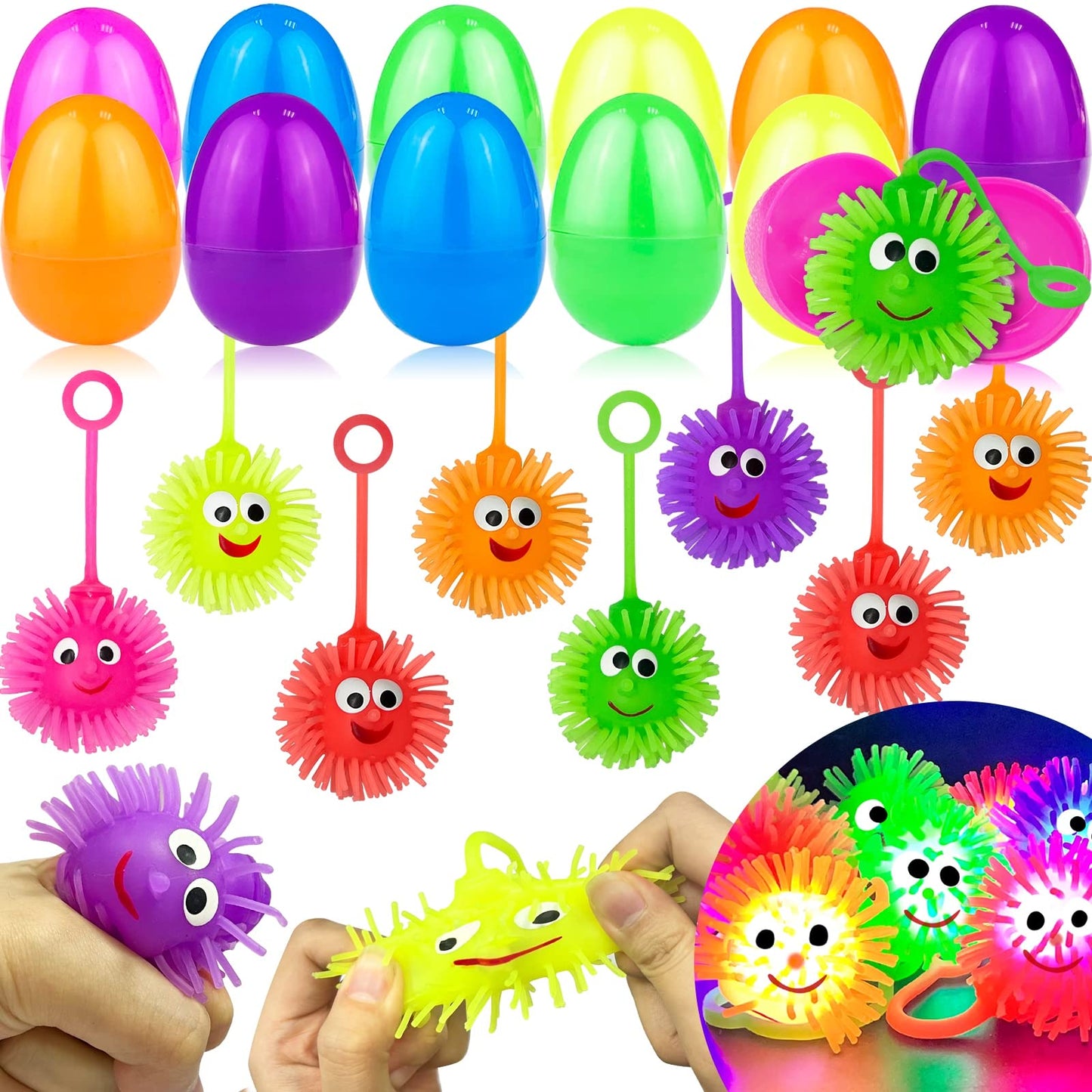 AMENON 12 Pack Easter Eggs with Light-Up Fidget Toys | Squeeze Sensory Play & Party Favors