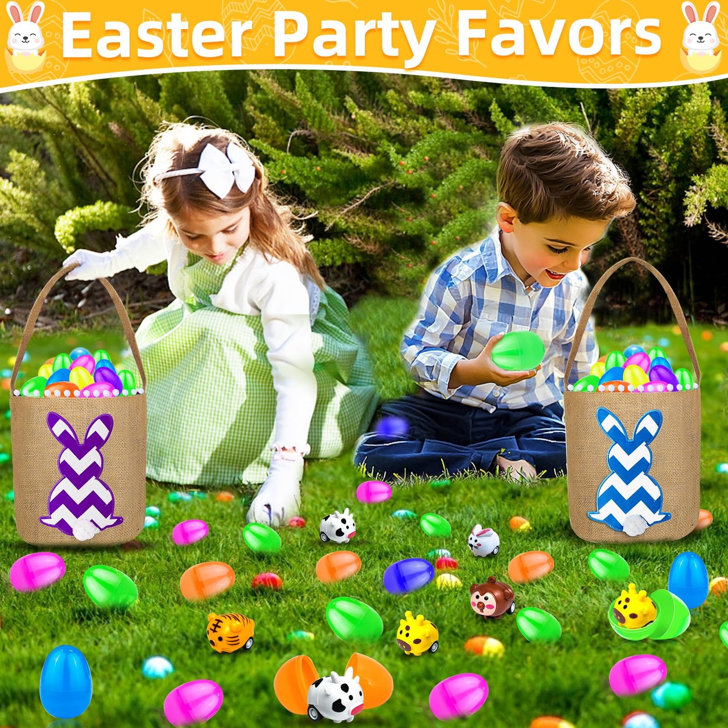AMENON 12 Pack Filled Easter Eggs with Animal Pull-Back Cars – Fun Party Favors & Easter Egg Hunt Toys