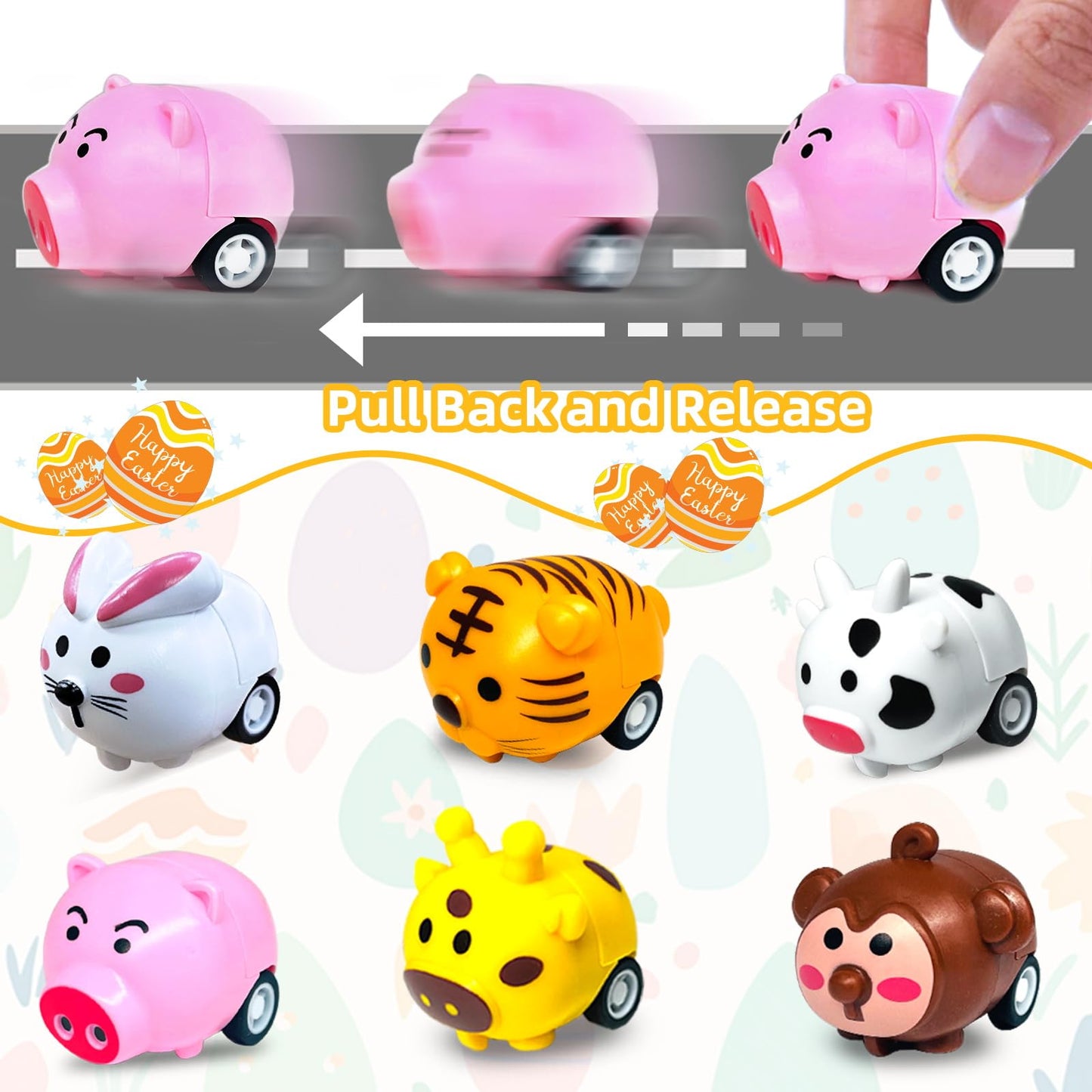 AMENON 12 Pack Filled Easter Eggs with Animal Pull-Back Cars – Fun Party Favors & Easter Egg Hunt Toys