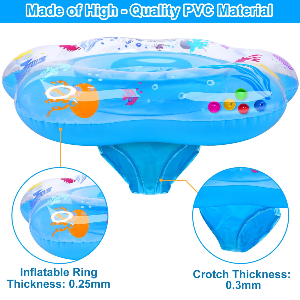 AMENON Extra-Large 25.6-Inch Baby Pool Float with Double Airbags & Safety Seat – 6–36 Months