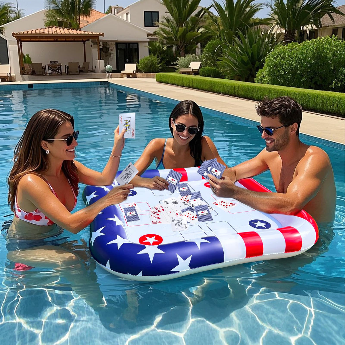AMENON Floating Poker Table with Waterproof Cards – 36x36in Inflatable Pool Game Set