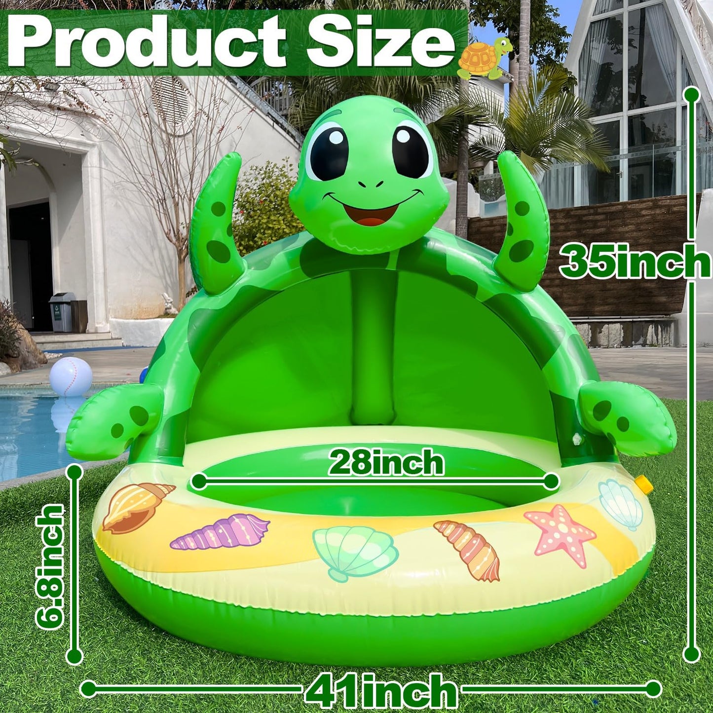 AMENON Turtle Baby Pool Sprinkler with Canopy – 41x35in Water Play Mat