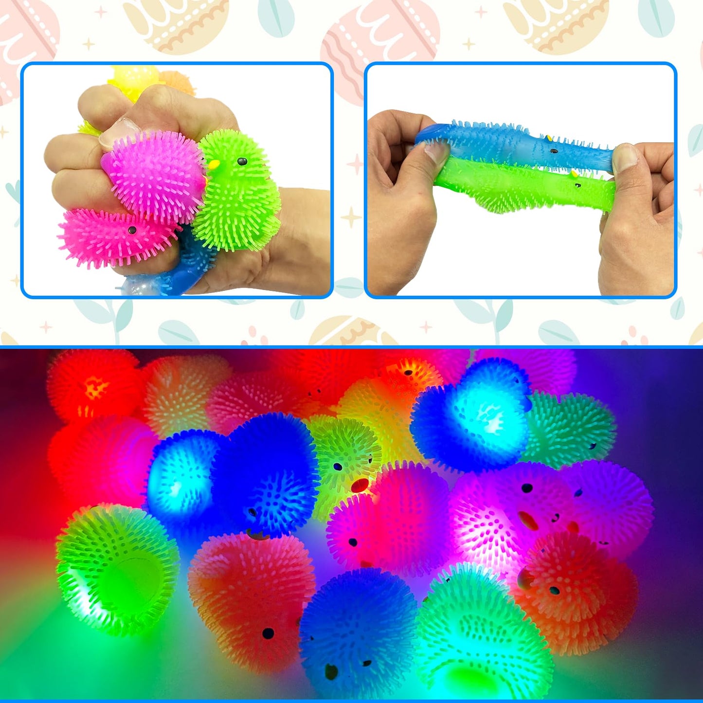 AMENON 24 Pack LED Puffer Egg Easter Eggs – Chick & Duck Light-Up Fidget Toys