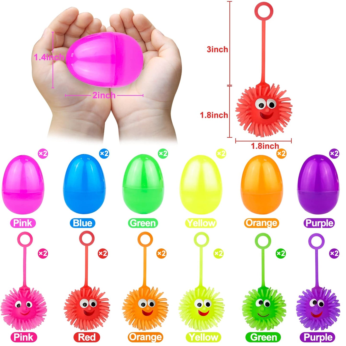 AMENON 12 Pack Easter Eggs with Light-Up Fidget Toys | Squeeze Sensory Play & Party Favors