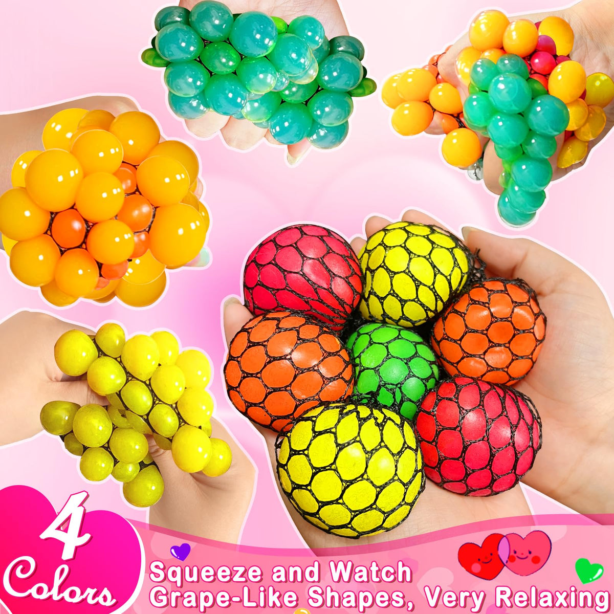 AMENON 24 Pack Valentines Day Gifts for Kids & Teens – Fidget Stress Balls with Cards