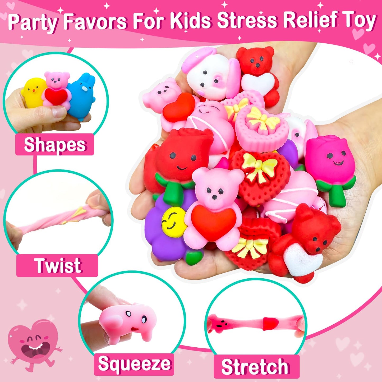 AMENON 28 Pack Valentines Day Gifts for Kids – Mochi Squishy Toys with Cards | Classroom Party Favors