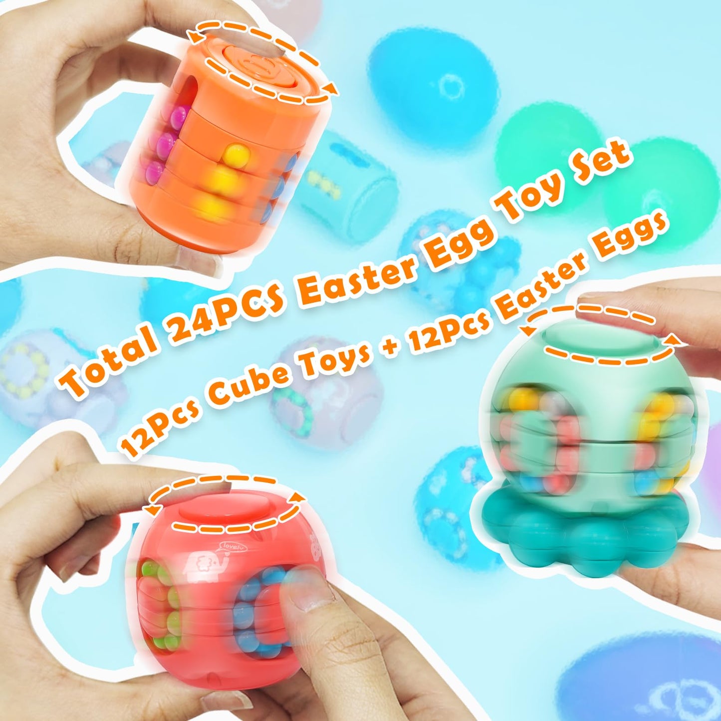 AMENON 12-Pack 3.4-Inch Jumbo Filled Easter Eggs with Toys – 4 Styles Fidget Spinners for Easter Fun