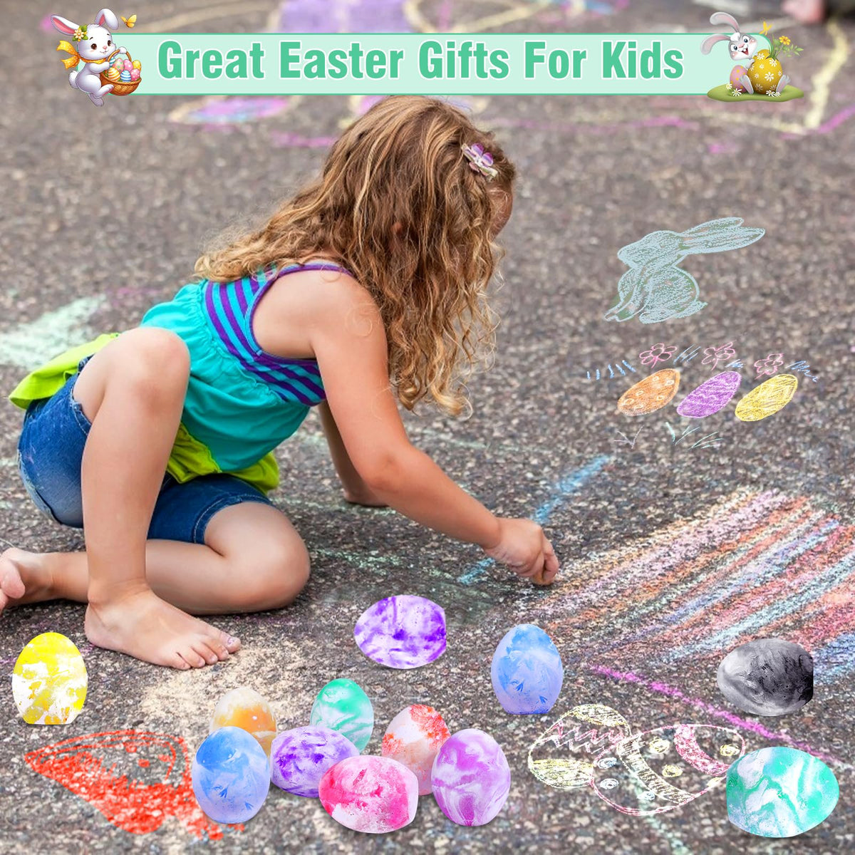 AMENON 24-Pack Easter Chalk Eggs - Colorful, Non-Toxic Sidewalk Chalk for Kids