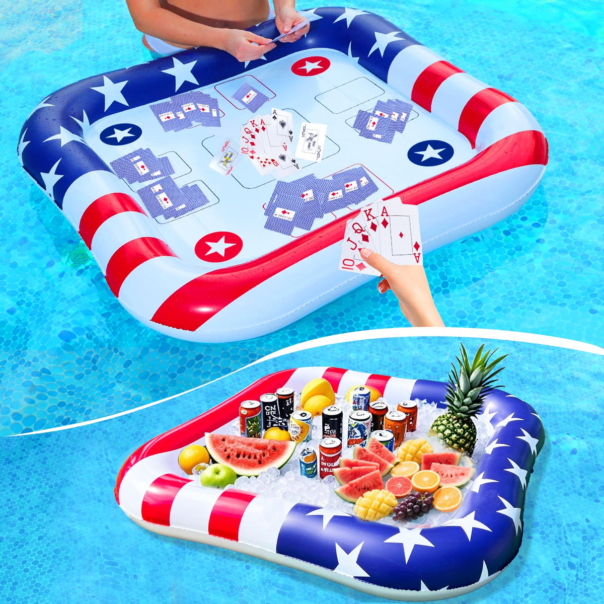 AMENON Floating Poker Table with Waterproof Cards – 36x36in Inflatable Pool Game Set