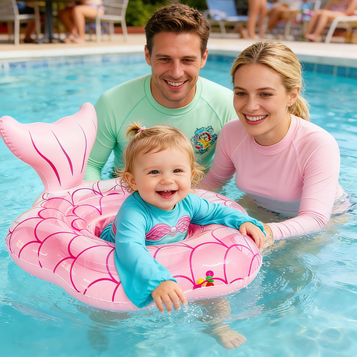 AMENON 25.6" Large Baby Pool Float — Mermaid Toddler Float with Safety Seat & Dual Air Valves