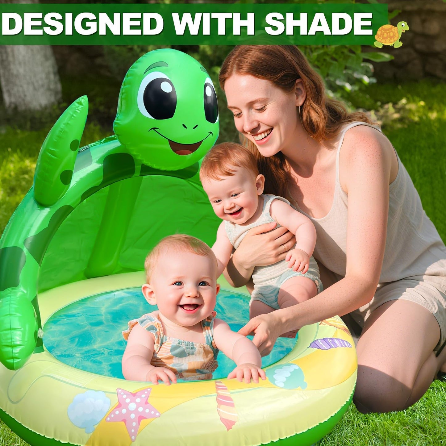 AMENON Turtle Baby Pool Sprinkler with Canopy – 41x35in Water Play Mat