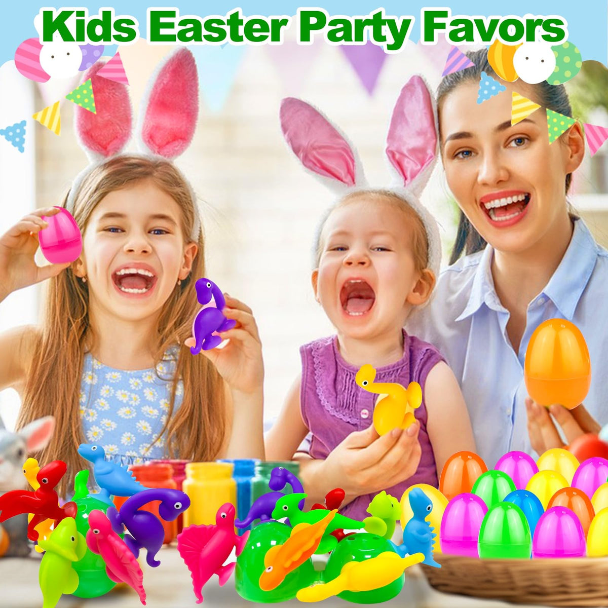AMENON 24 Pcs Prefilled Easter Eggs with Dinosaur Toys – Suction Cup Filler for Kids
