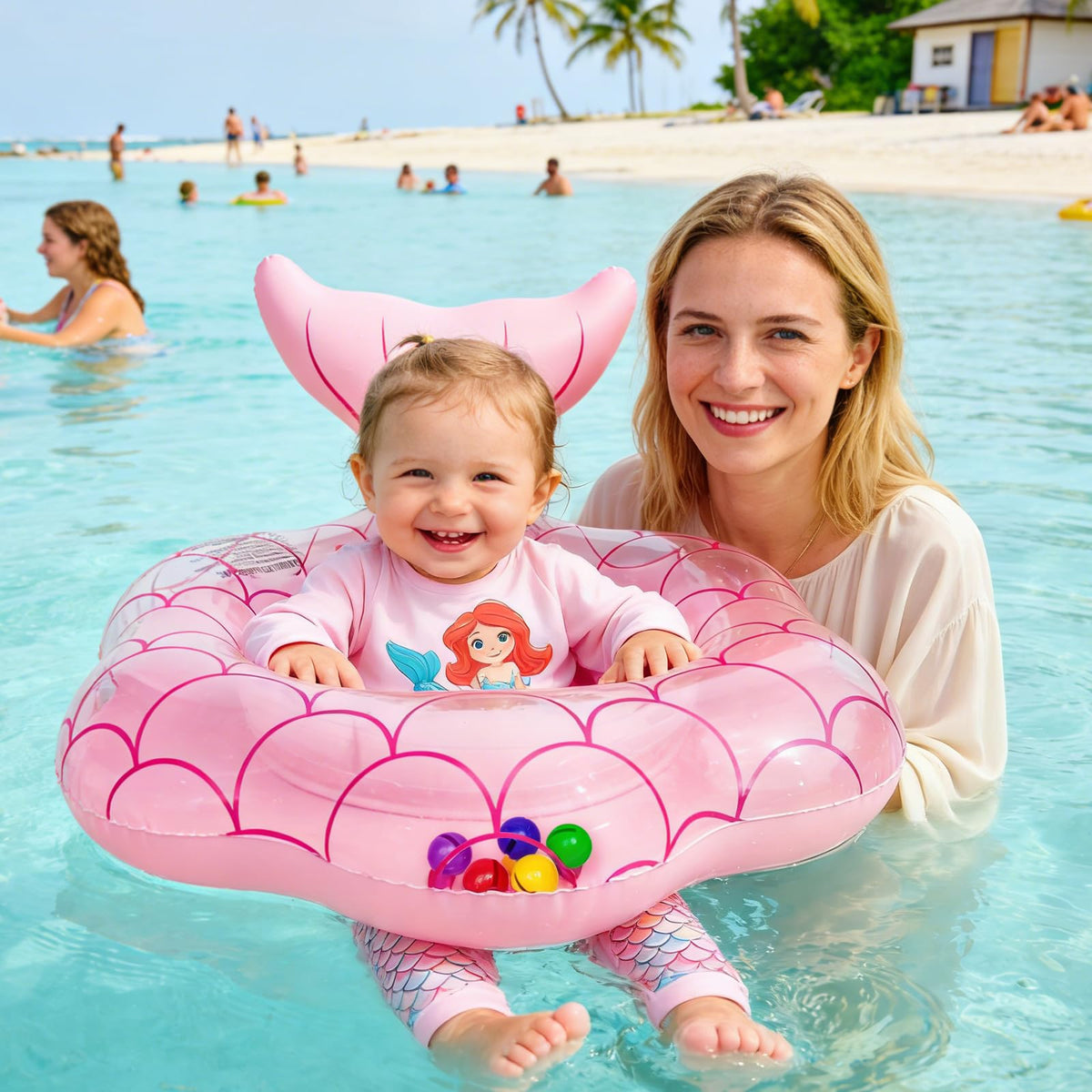 AMENON 25.6" Large Baby Pool Float — Mermaid Toddler Float with Safety Seat & Dual Air Valves