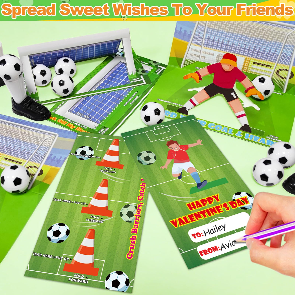 AMENON 3D Goal Cards – 24-Pack Valentine’s Day Finger Soccer Game for Kids