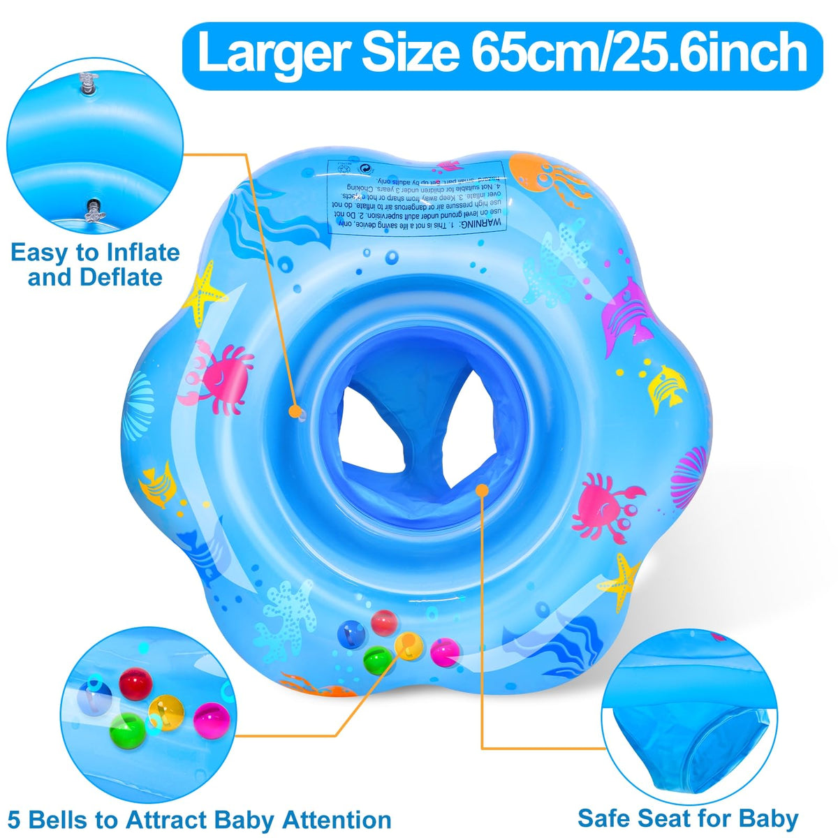 AMENON Extra-Large 25.6-Inch Baby Pool Float with Double Airbags & Safety Seat – 6–36 Months