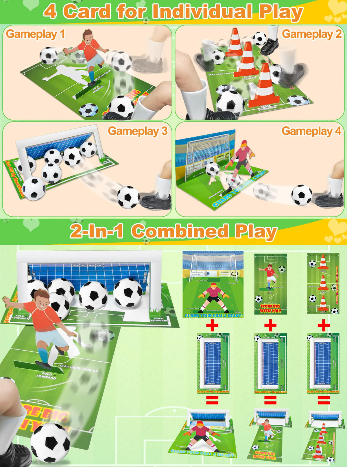 AMENON 3D Goal Cards – 24-Pack Valentine’s Day Finger Soccer Game for Kids
