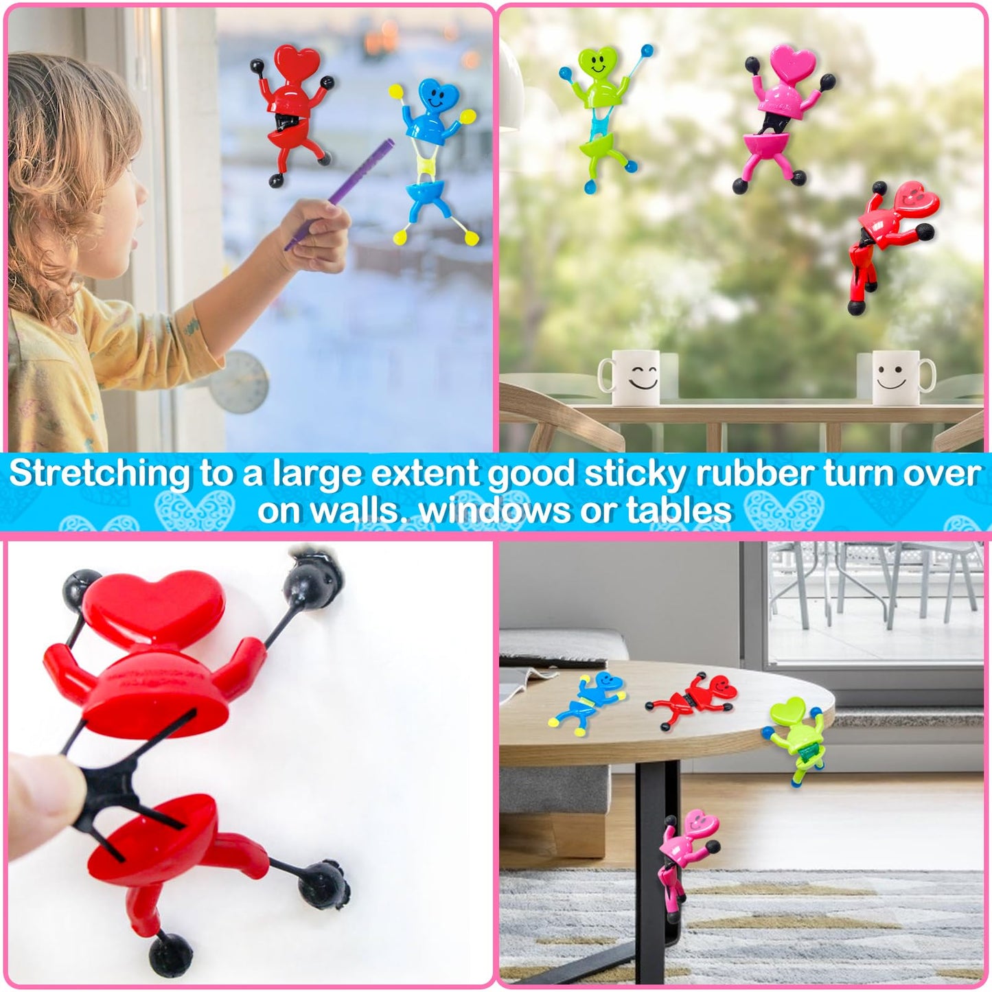 AMENON 24-Pack Valentines Heart Sticky Toys with Cards | Classroom Party Favors