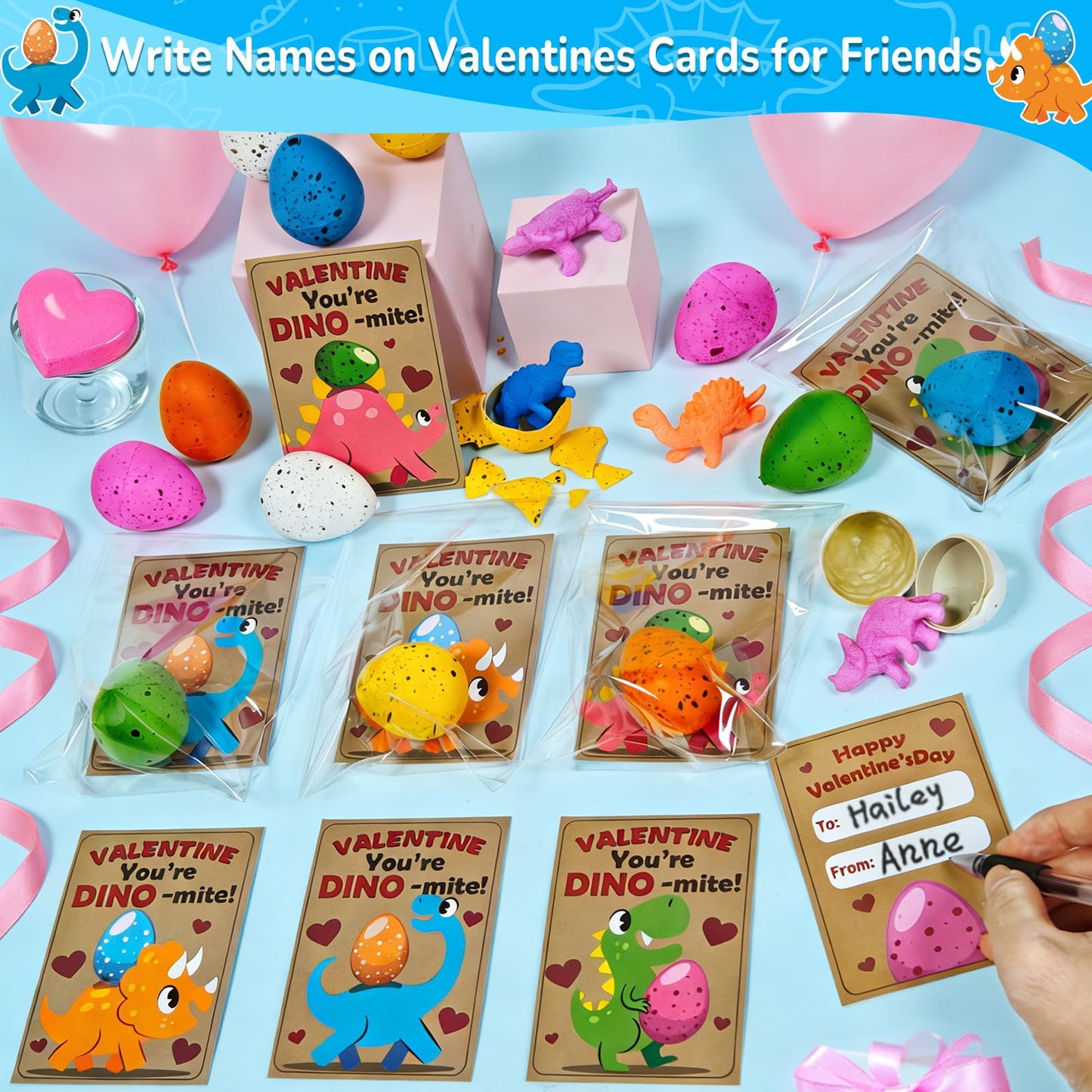 AMENON 30-Pack Dinosaur Egg Hatching Valentines Cards – Classroom Gifts & Party Favors for Kids