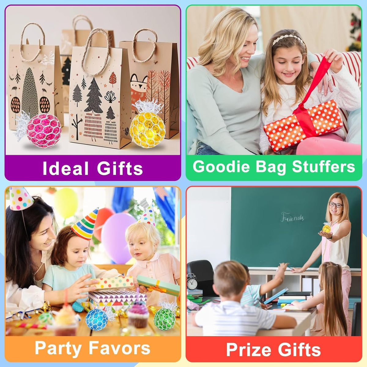 AMENON 24 Pack Valentines Day Gifts for Kids & Teens – Fidget Stress Balls with Cards