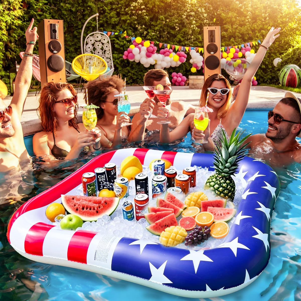 AMENON Floating Poker Table with Waterproof Cards – 36x36in Inflatable Pool Game Set