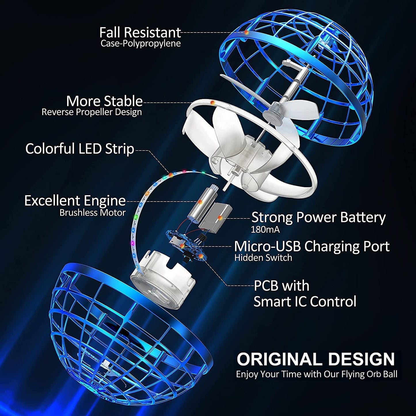 AMERFIST 2025 Flying Orb Ball Toy — Galactic Hover Boomerang with LED (Blue)