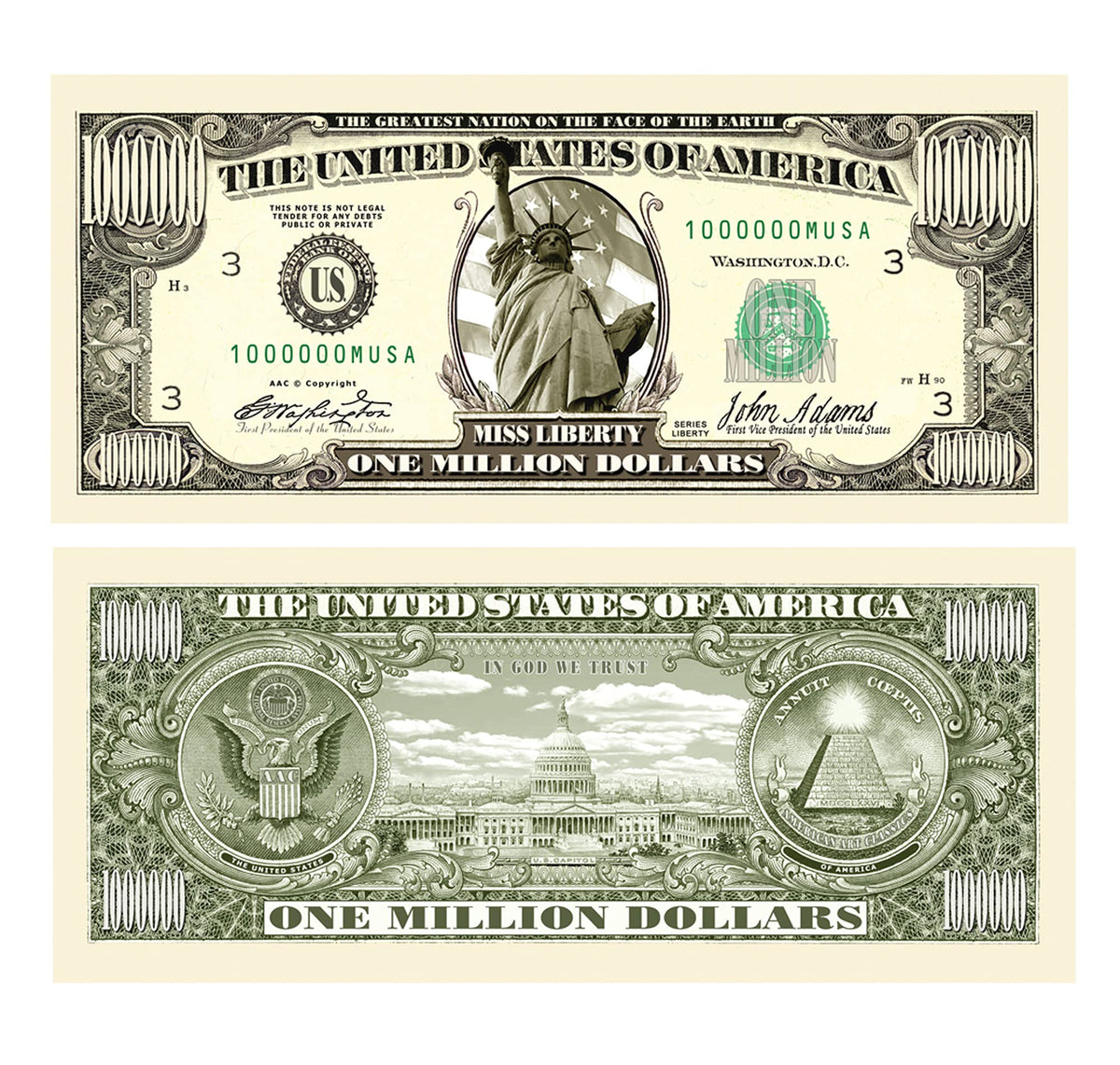 American Art Classics Pack of 50 Traditional Million Dollar Bills – Not Real Currency