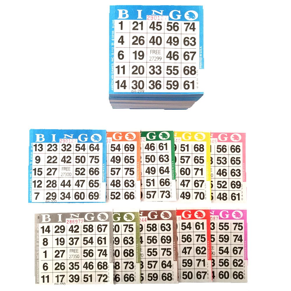 American Games Bingo Paper Cards – 1 Card x 10 Sheets, 100 Books of 10 Sheets