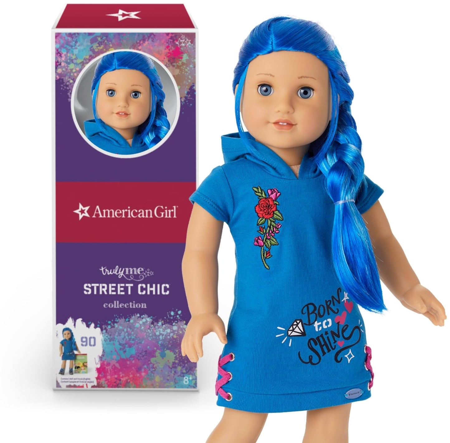 American Girl Truly Me 18-Inch Doll #90 – Blue Eyes, Long Blue Hair, Skater Dress + Book