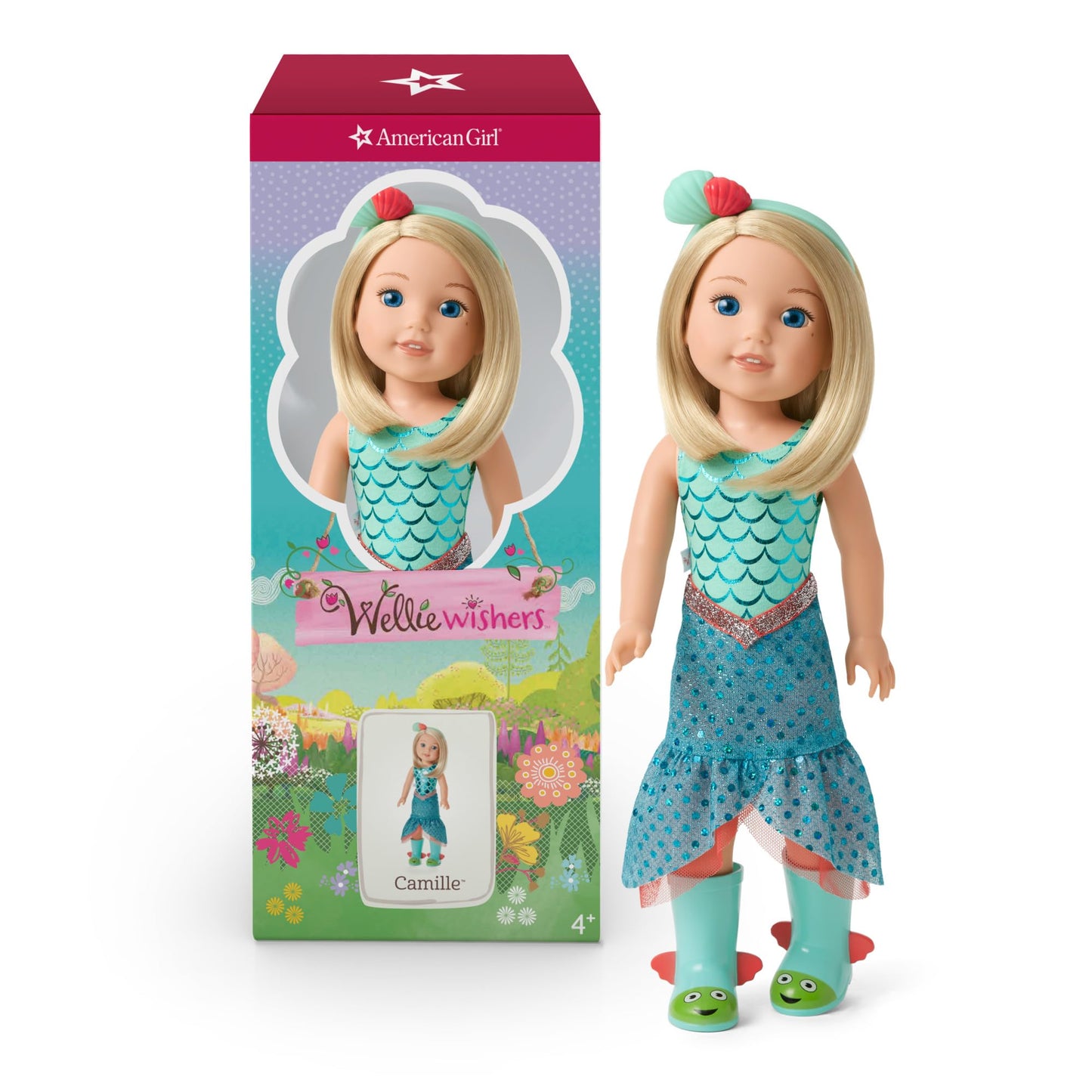 American Girl WellieWishers Camille Doll 14.5-Inch — Blue Leotard, Mermaid Skirt, Headband & Boots