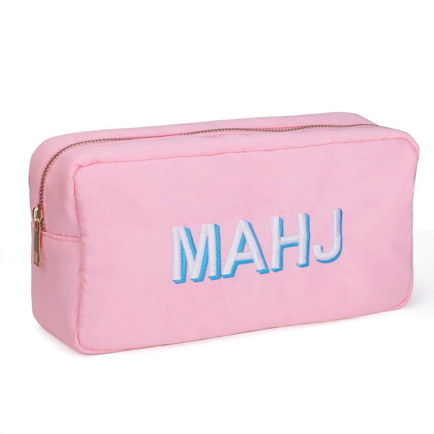 American Mahjong Tiles Bag – 166-Tile Capacity, Embroidered MAHJ, Soft Pink Travel Case (Bag Only)
