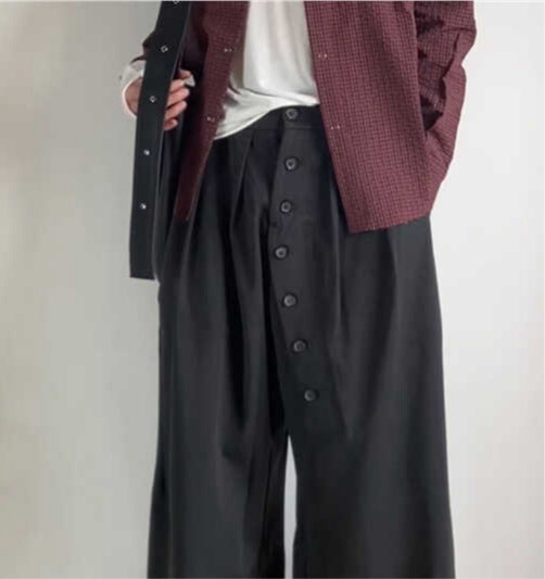 American Retro Ring Buttoned Charcoal Black Suit Pants