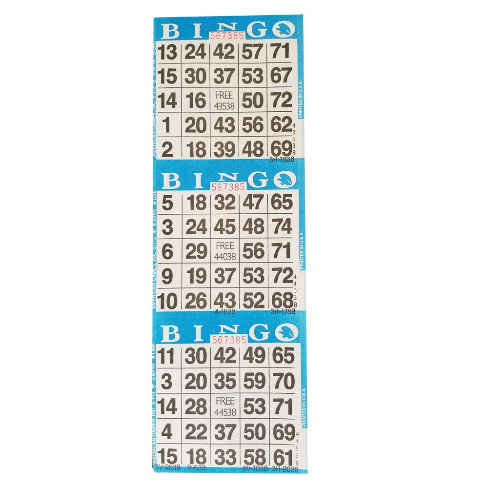 American Games Bingo Paper Cards – 3 Card Books, 100 Books, 10 Colors, Made in USA