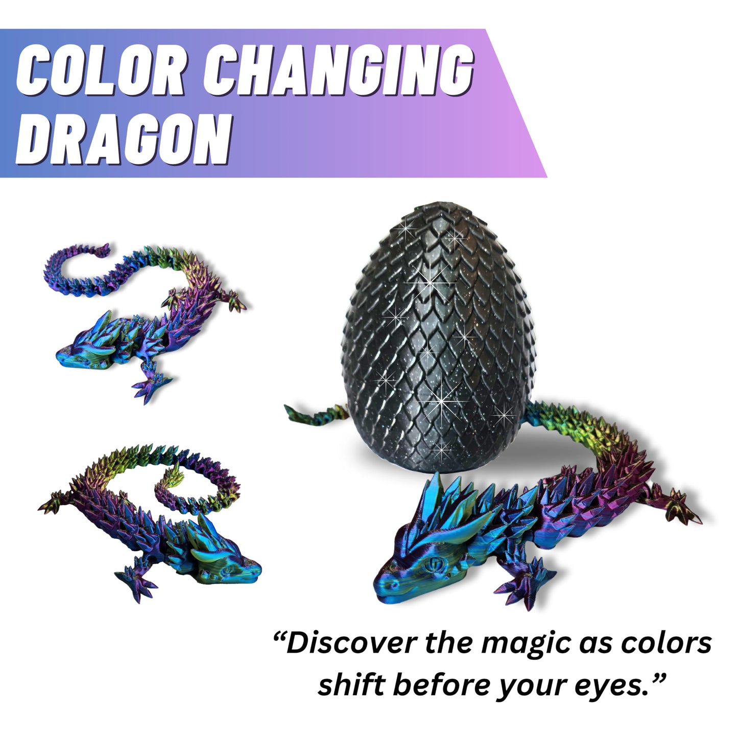 Amerimaker 20" Articulated Dragon – Color-Changing 3D Printed Fidget Figurine (USA Made)