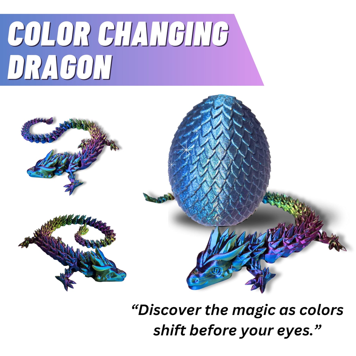Amerimaker 20-inch Articulated 3D Printed Dragon – Color-Changing Fidget Figurine | Made in USA