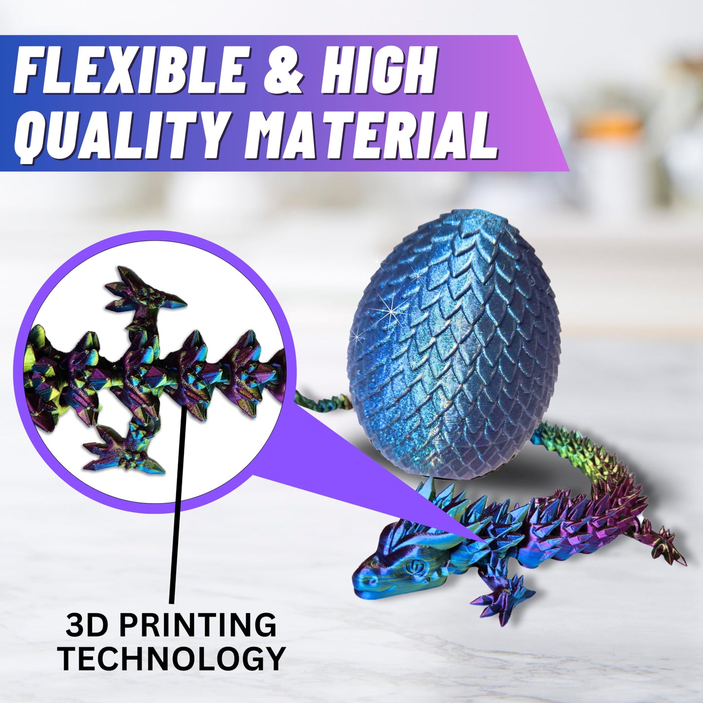 Amerimaker 20-inch Articulated 3D Printed Dragon – Color-Changing Fidget Figurine | Made in USA