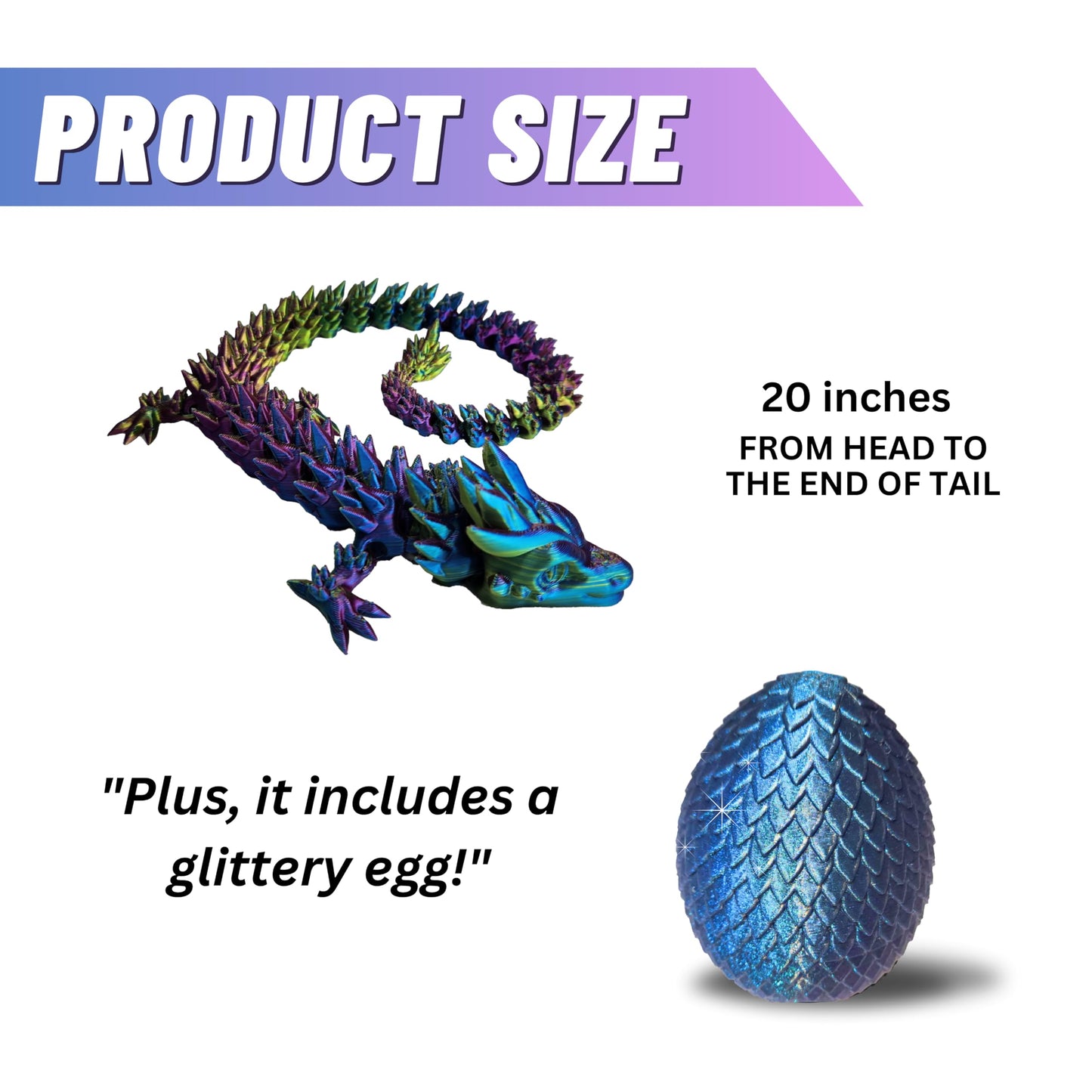Amerimaker 20-inch Articulated 3D Printed Dragon – Color-Changing Fidget Figurine | Made in USA