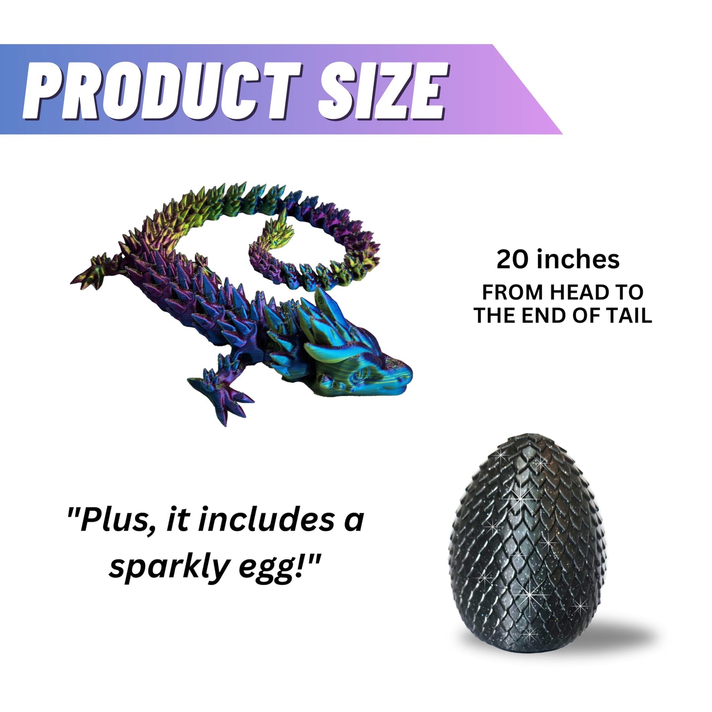 Amerimaker 20" Articulated Dragon – Color-Changing 3D Printed Fidget Figurine (USA Made)